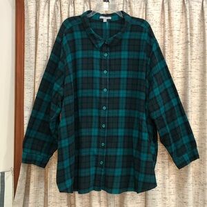 Woman Within Plaid Flannel Long Sleeve Shirt - 5X